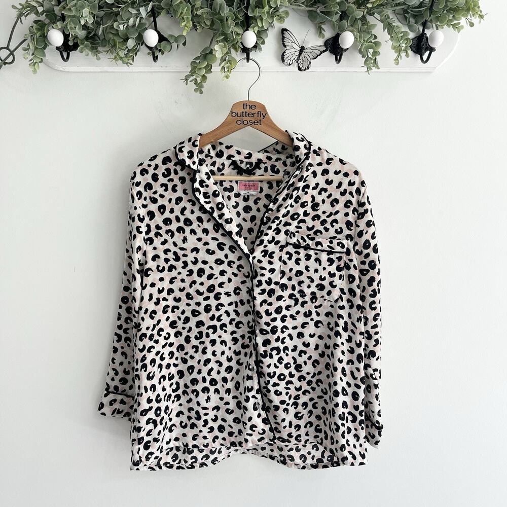 Kate Spade Leopard Spot Pajama ShIrt Long Sleeves Button Down Size Medium X3206